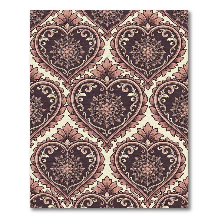Ornate Pink Heart Scroll Wallpaper Rug