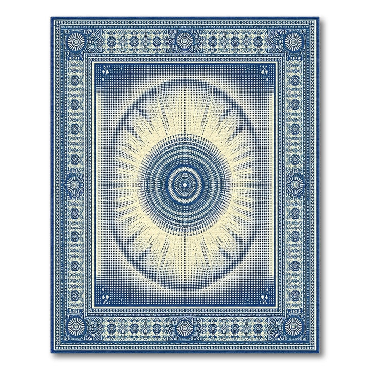 Blue and Teal Blue Sunburst Geometric Area Rug