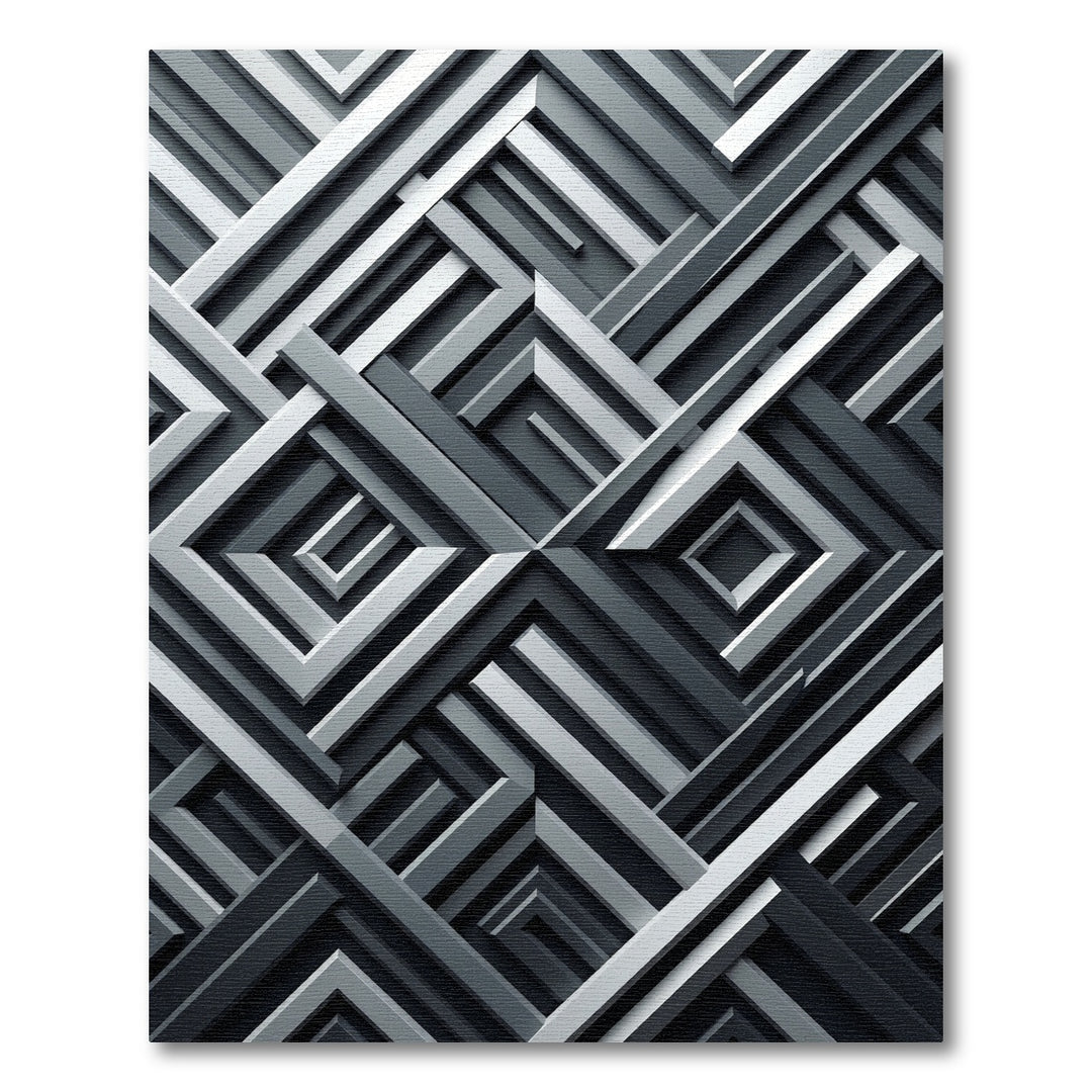 Charcoal Silver Interlocking Geometric Square Rug