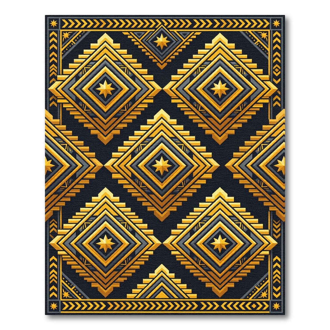 Golden Yellow Geometric Starburst Rug