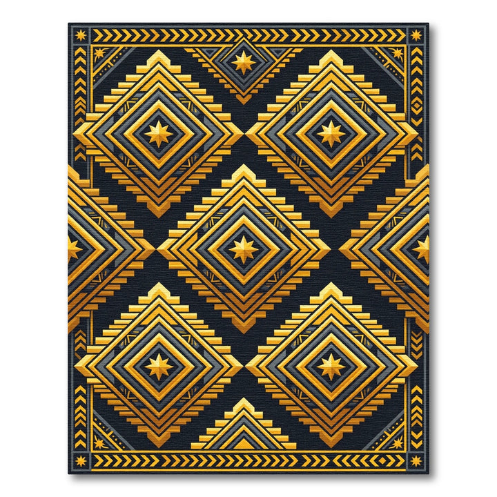 Golden Yellow Geometric Starburst Rug