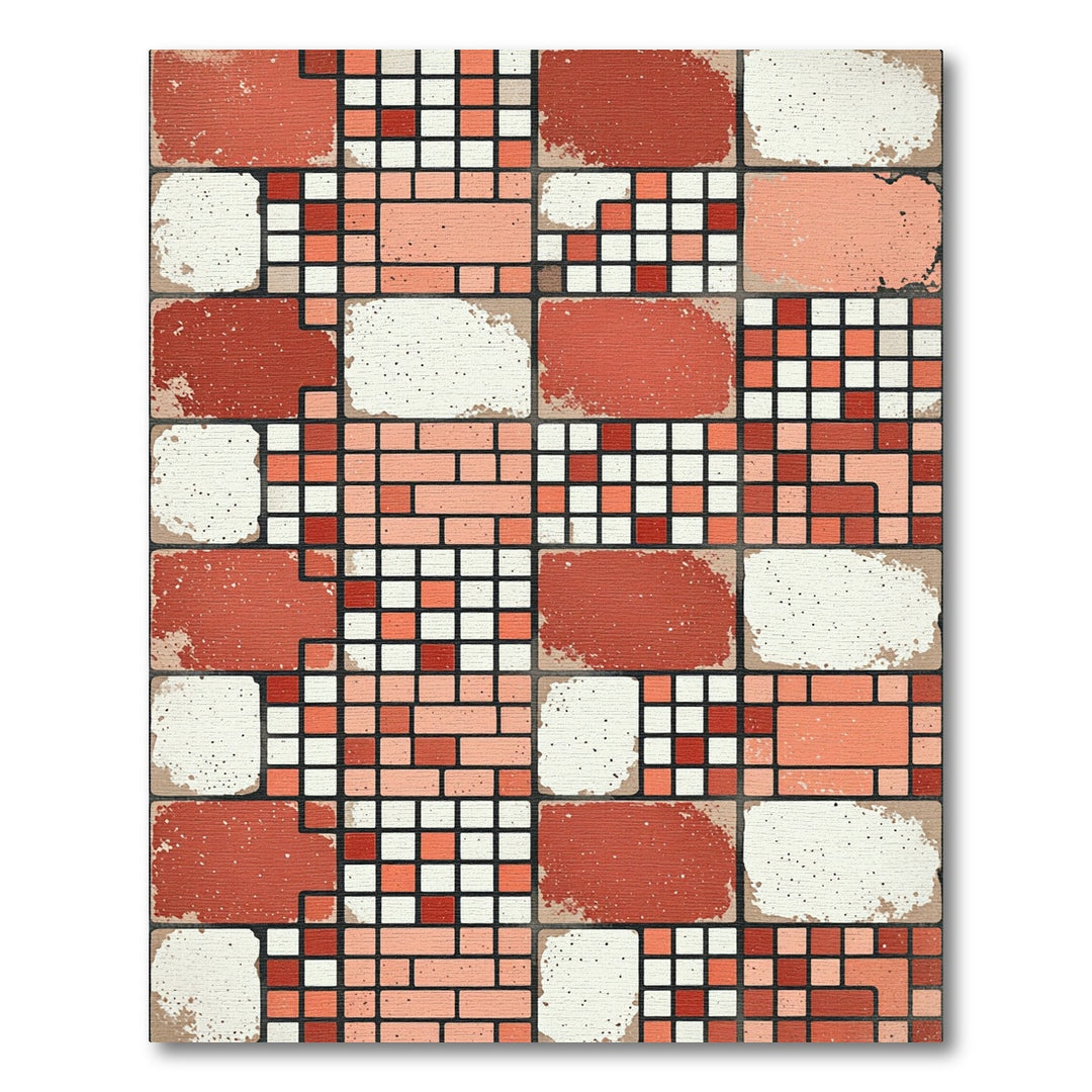 Coral Red Terracotta Brick Squares Rug