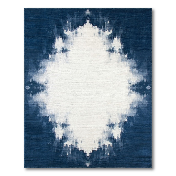 Blue and Teal Navy Blue Abstract Washable Area Rug