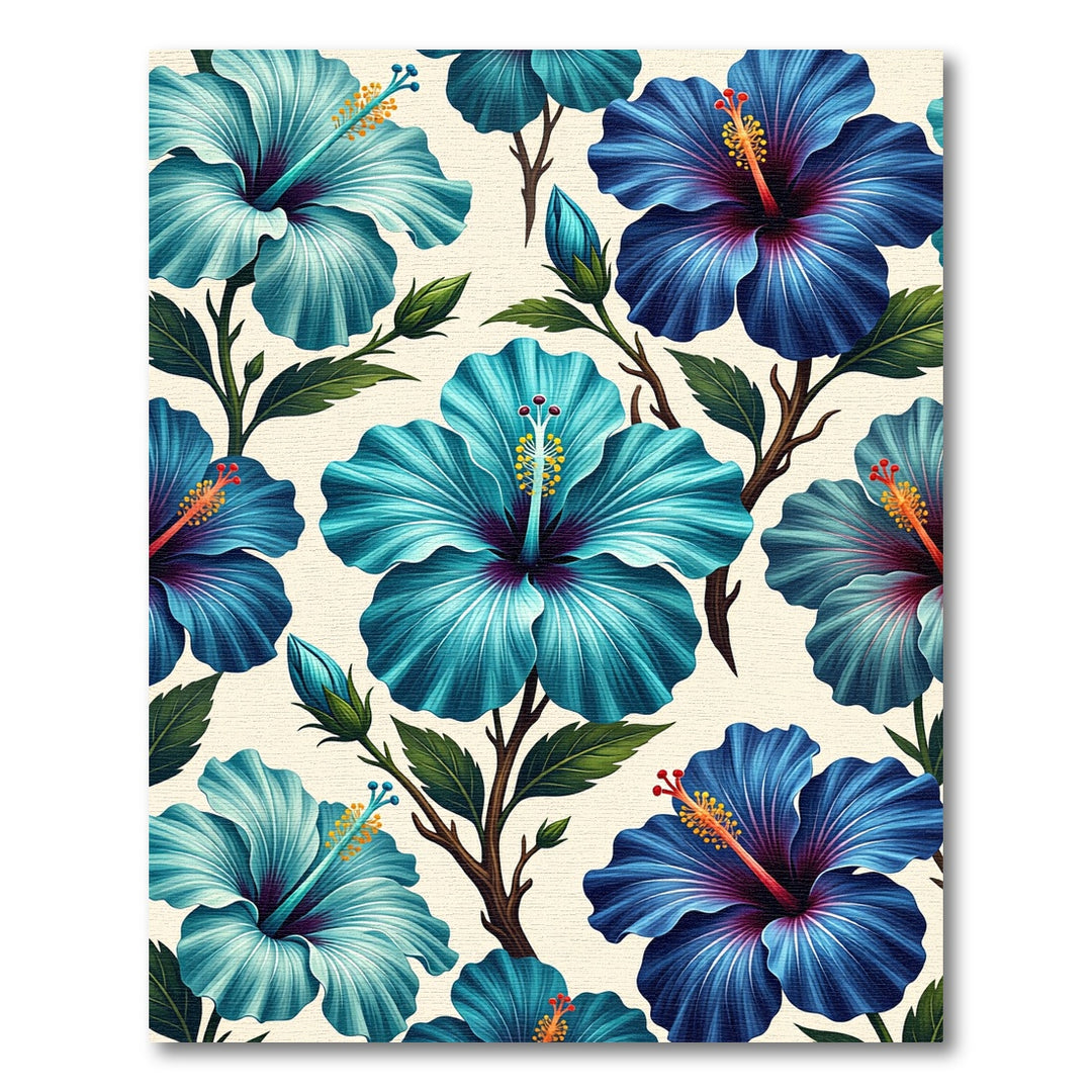 Vibrant Blue Hibiscus Floral Arrangement Rug