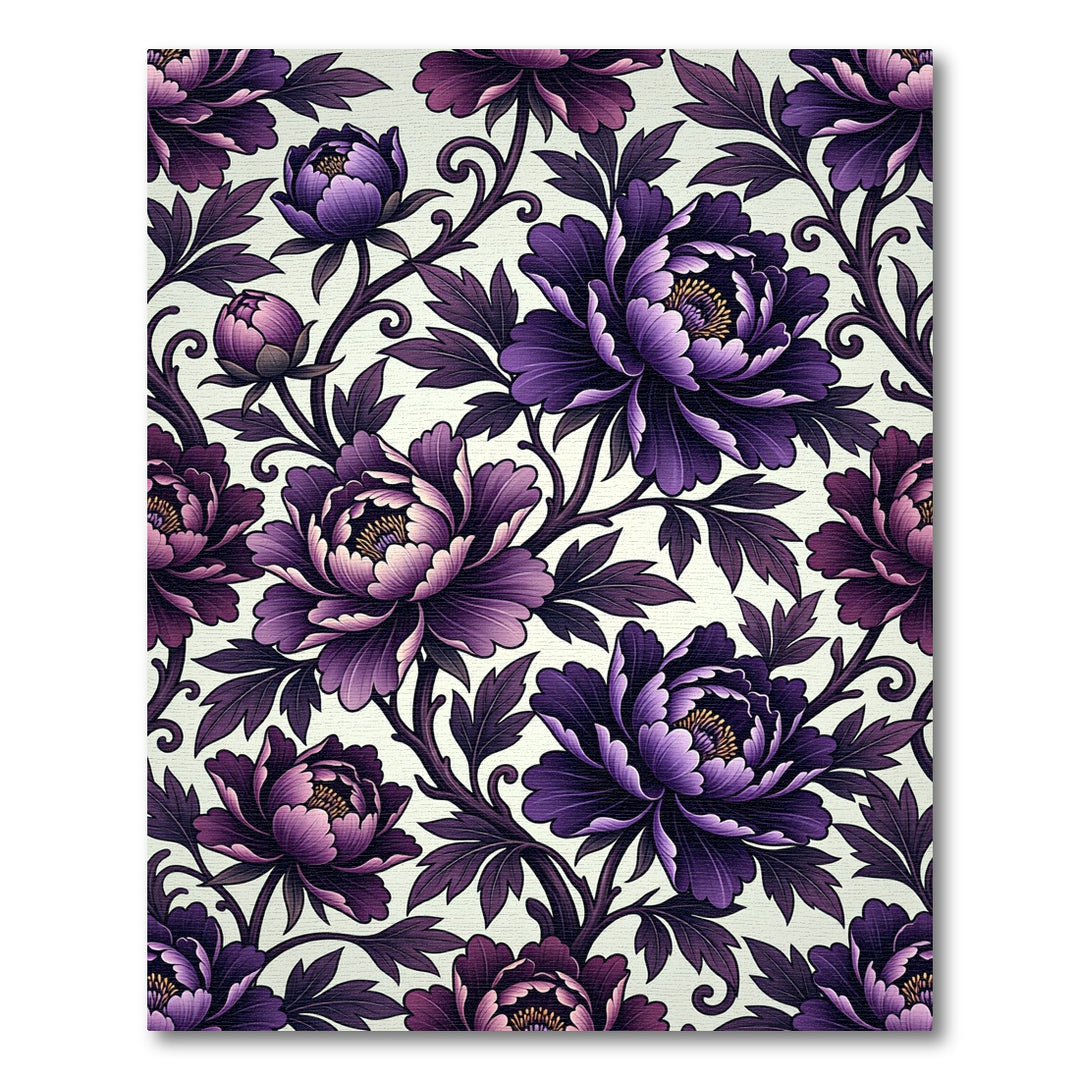 Deep Purple Peony Floral Art Rug