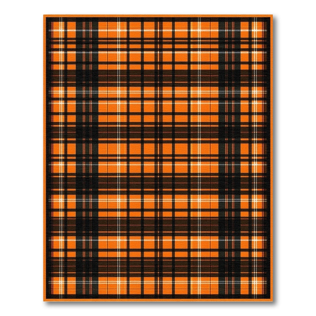 Geometric Modern Orange Black Plaid Washable Area Rug