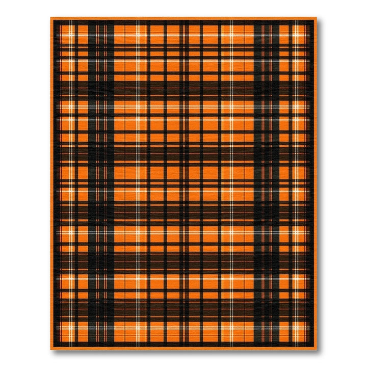Geometric Modern Orange Black Plaid Washable Area Rug