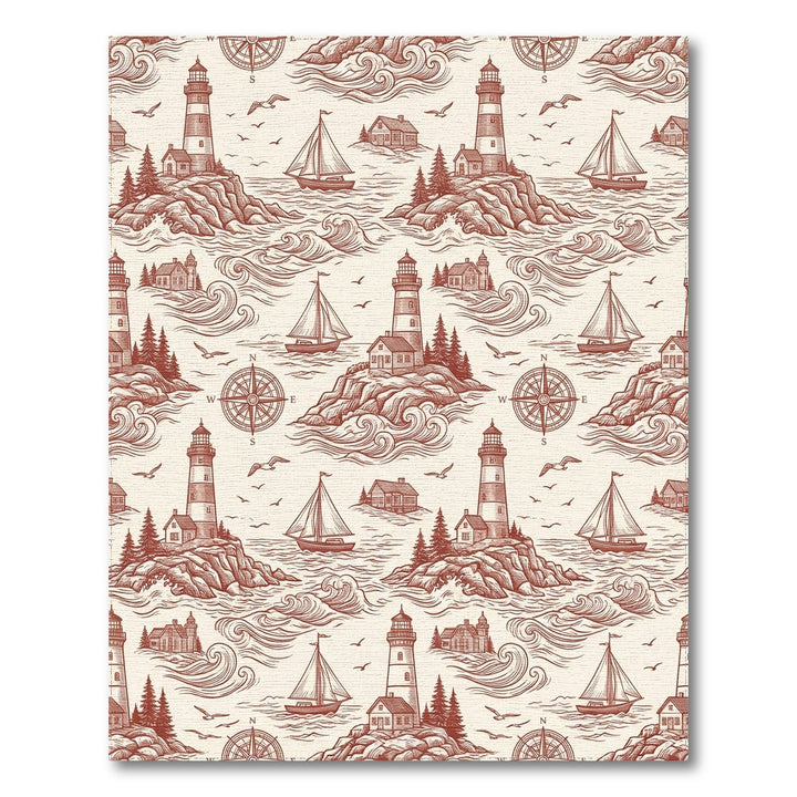 Nautical Red Lighthouse Sailboat Seascape Rug