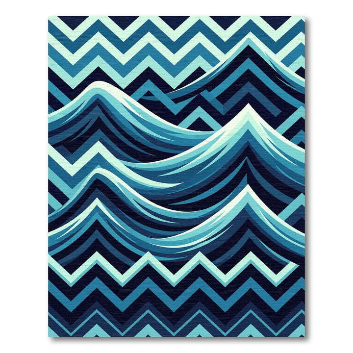 Deep Blue Layered Wave Zigzag Rug
