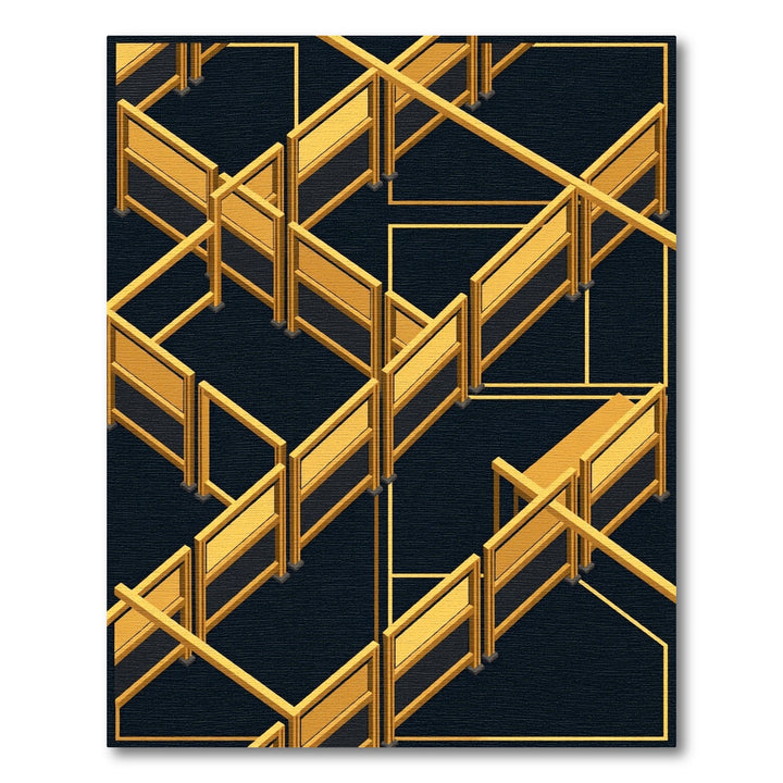 Golden Yellow Geometric Cubed Arrangement Rug