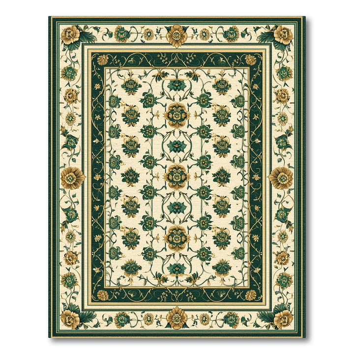 Green Floral Vintage Area Rug