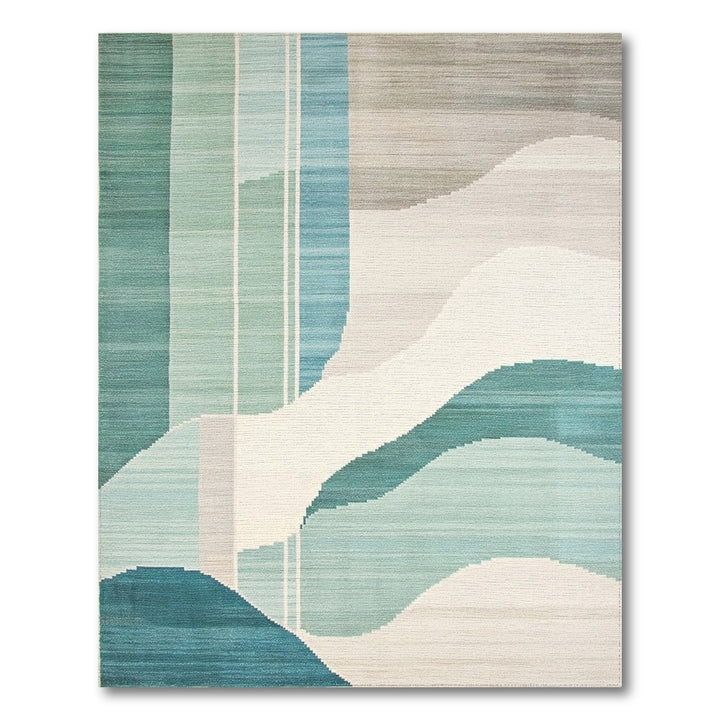 Blue Teal Wave Abstract Area Rug