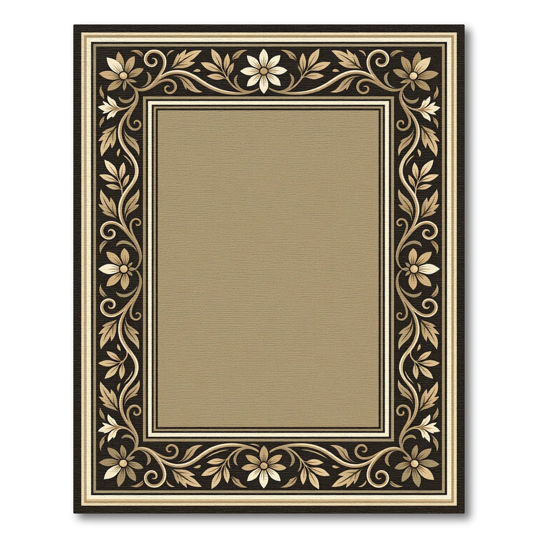 Golden Floral Scrollwork Frame Rug