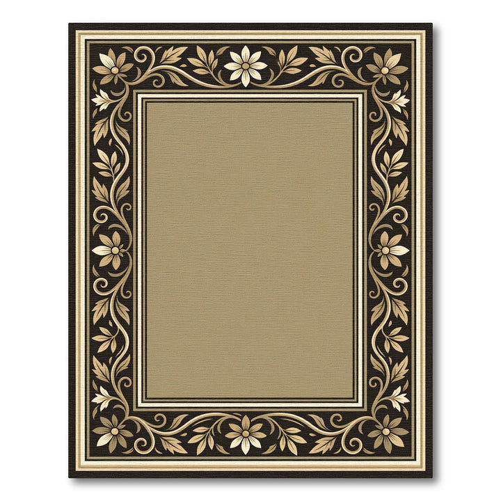 Golden Floral Scrollwork Frame Rug