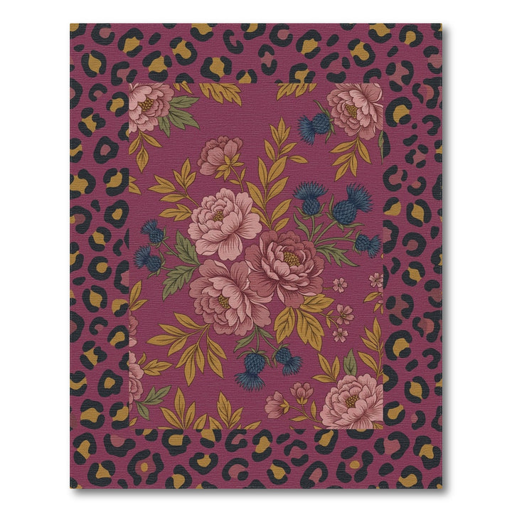 Burgundy Floral Leopard Border Rug