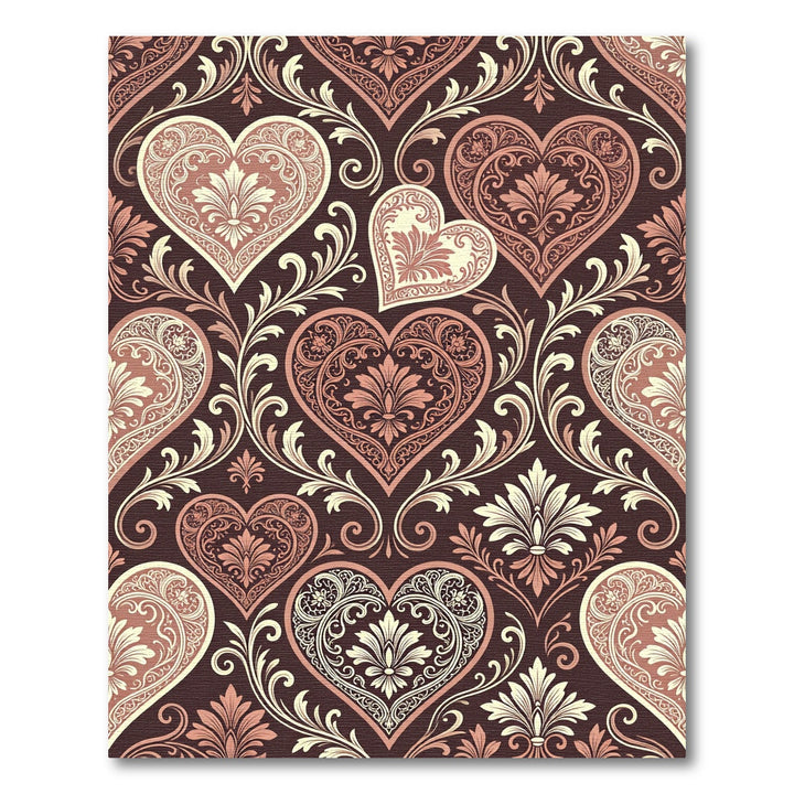 Elegant Vintage Heart Damask Rug