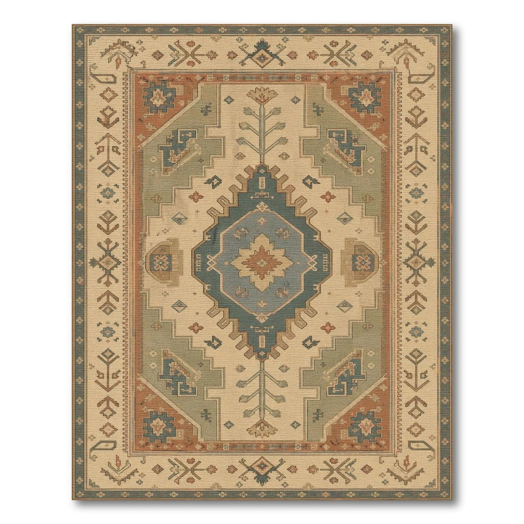 Blue Teal Heritage Tribal Area Rug