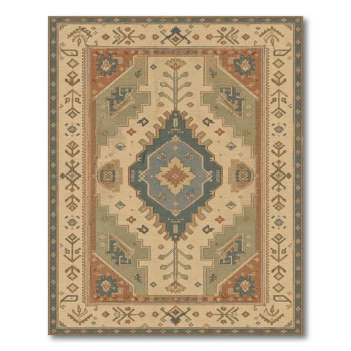 Blue Teal Heritage Tribal Area Rug