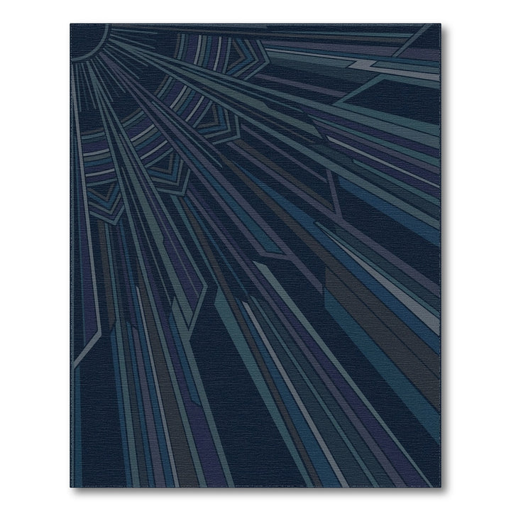 Art Deco Midnight Blue Geometric Rays Rug