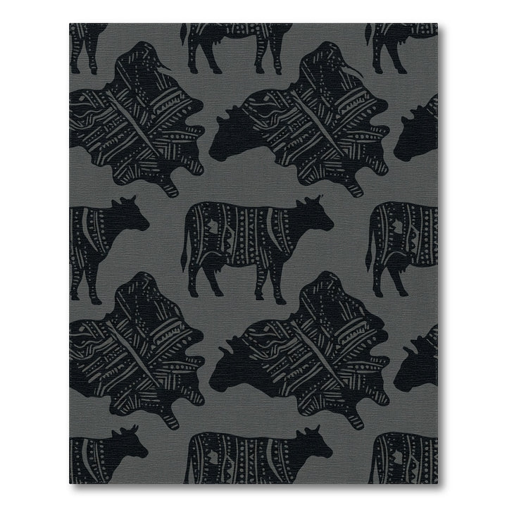 Monochromatic Abstract Cow Folk Art Rug