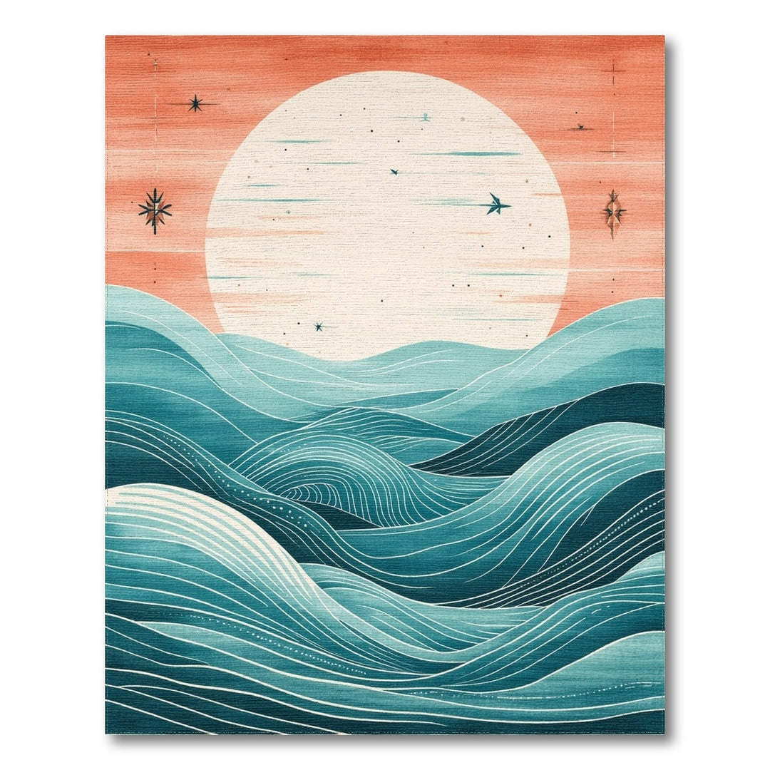 Teal Coastal Sunset Wave Area Rug