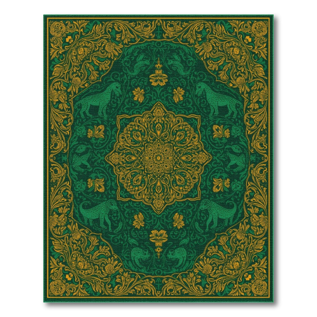 Green Gold Leopard Medallion Area Rug