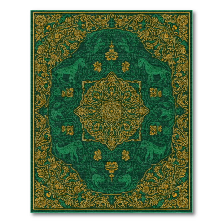 Green Gold Leopard Medallion Area Rug