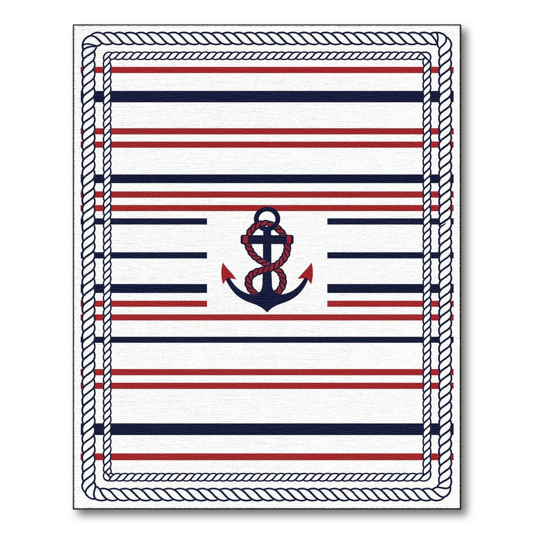 Nautical Anchor Striped Coastal Area Rug
