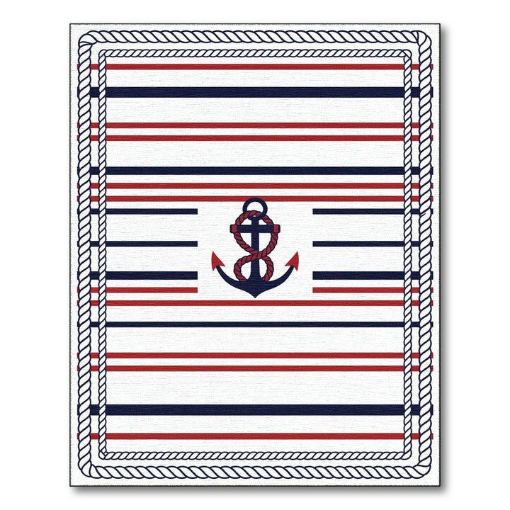 Nautical Anchor Striped Coastal Area Rug