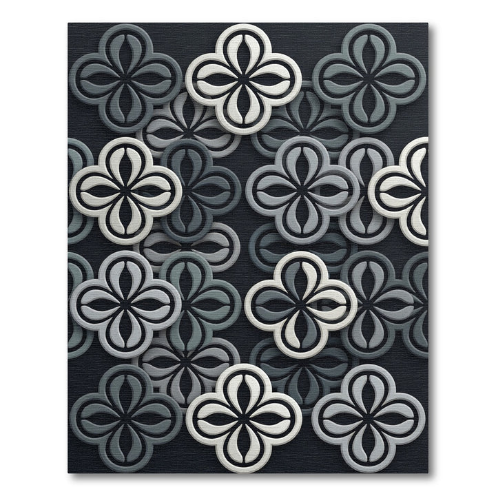 Gray and White Clover Quatrefoil Rug