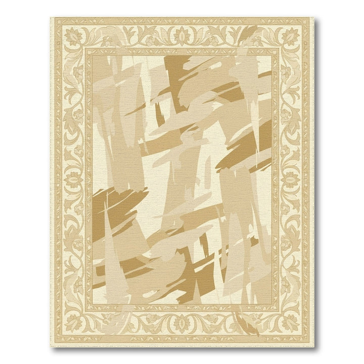 Abstract Beige Brushstroke Floral Border Rug