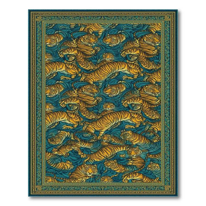 Blue Teal Tiger Wave Area Rug