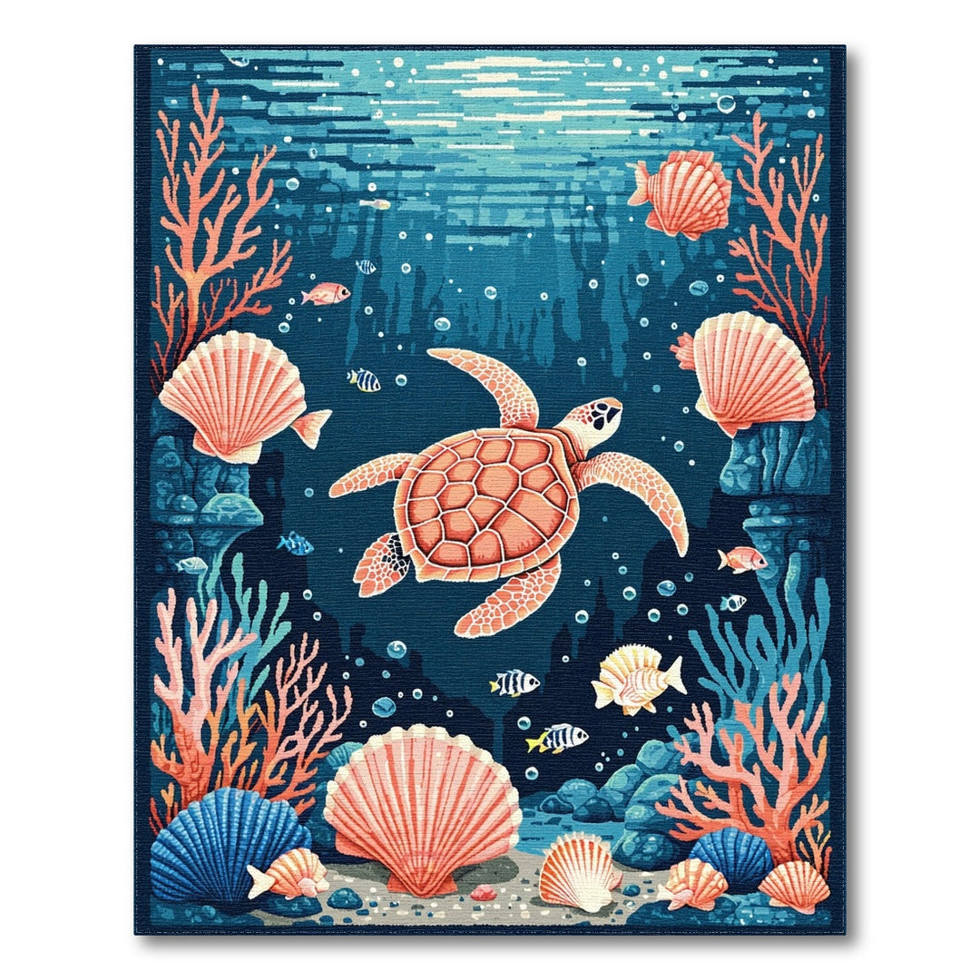 Sea Turtle Coral Washable Area Rug