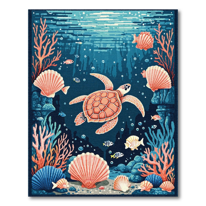 Sea Turtle Coral Washable Area Rug