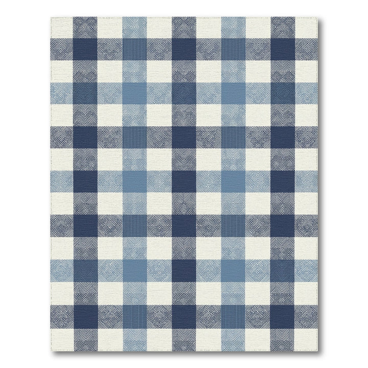 Indigo Blue Gingham Geometric Textile Rug
