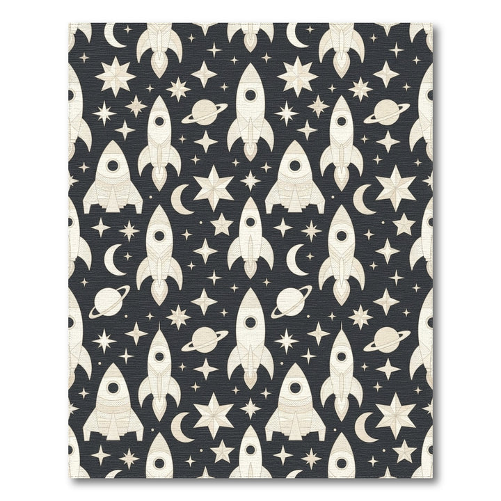 Cream Rockets Stars Moon Planets Rug