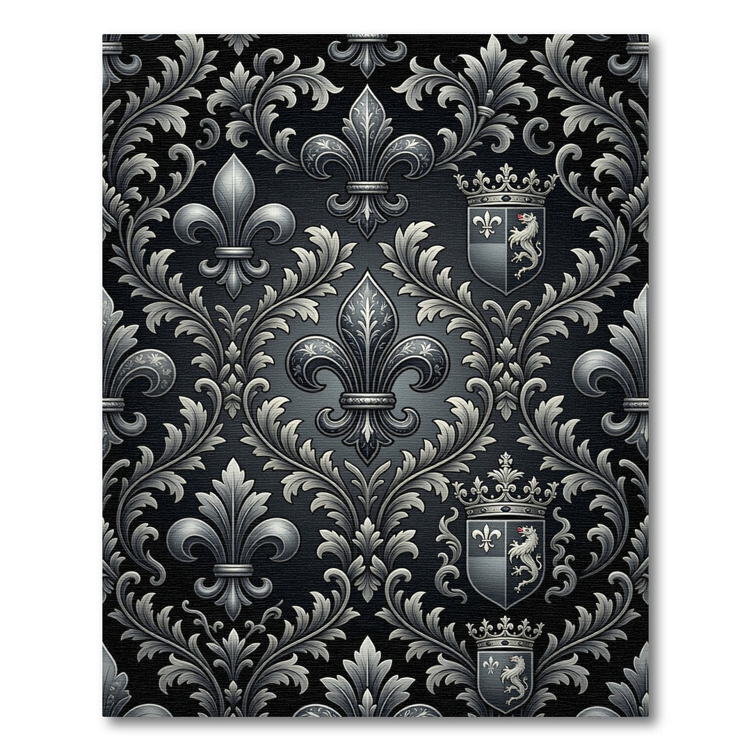 Ornate Black Silver Regal Coats Design Rug
