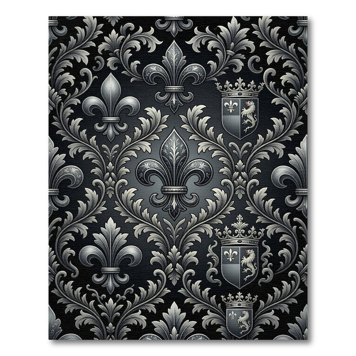 Ornate Black Silver Regal Coats Design Rug