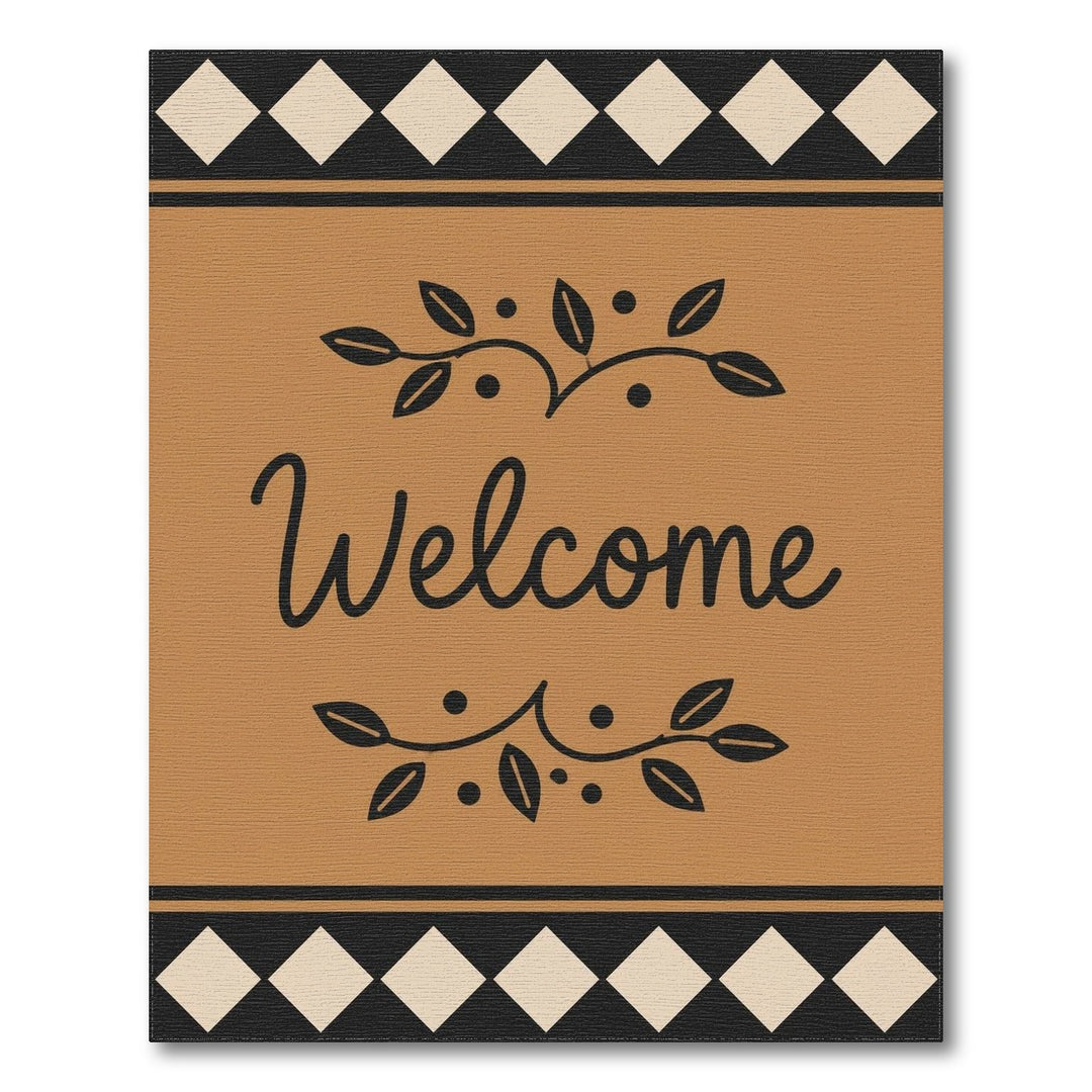 Welcome Brown Tan Leaf Border Area Rug