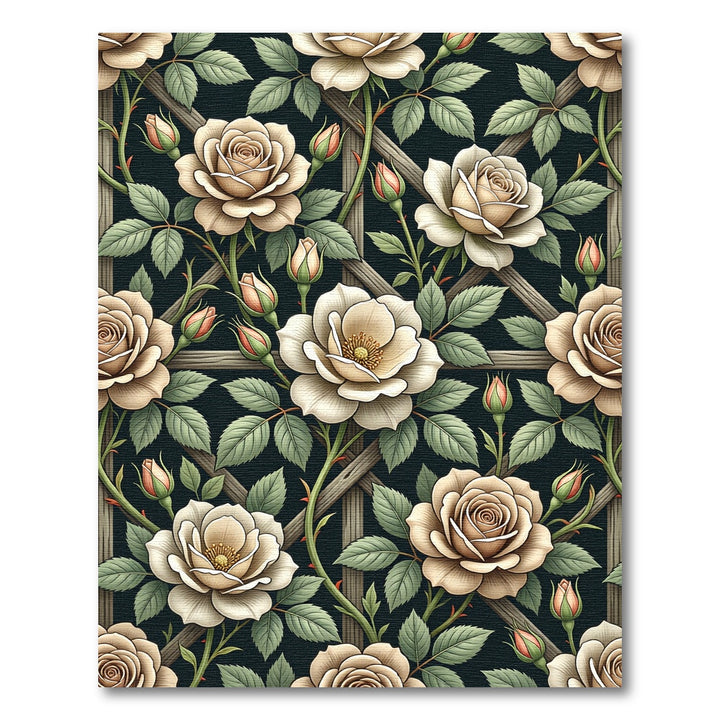 Vintage Ivory Roses Lattice Rug