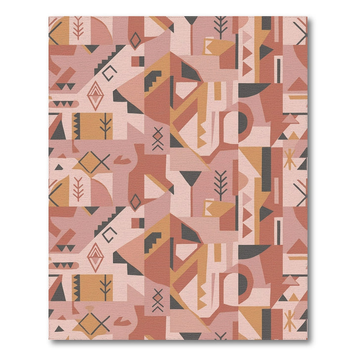 Terracotta Pink Abstract Geometric Collage Rug