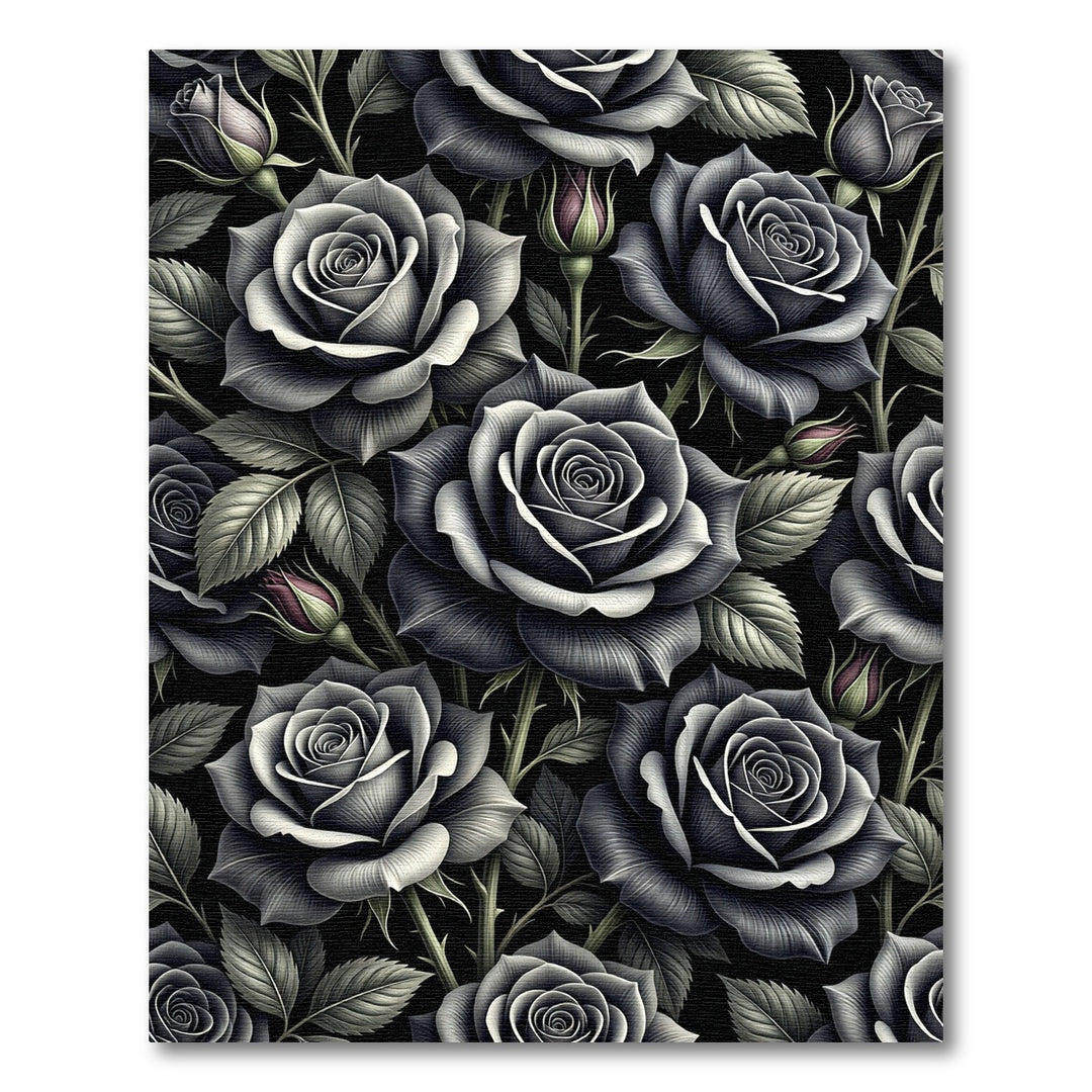 Dark Gray Realistic Rose Garden Rug