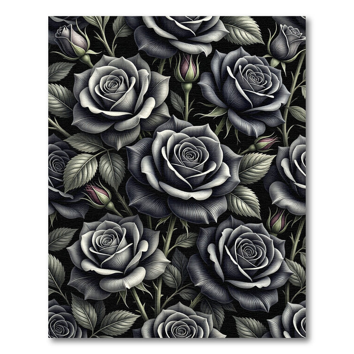 Dark Gray Realistic Rose Garden Rug