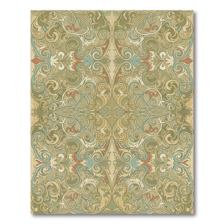 Antique Filigree Scrollwork Emerald Green Rug